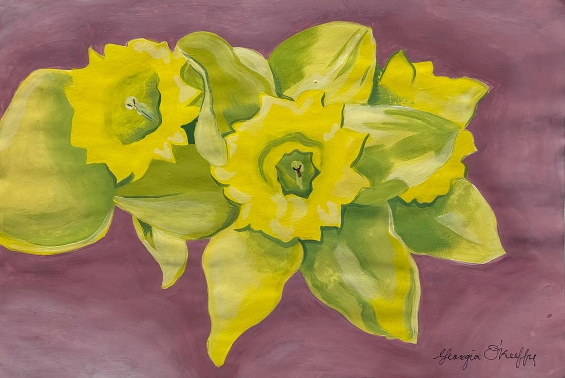 Georgia O'Keeffe (Mixed Media On Paper Painting) In the style of: Mixed media painting on paper, rendered in the style of Georgia O'Keeffe. Measures: 8.5” x 13” Inches aprox. Provenance: Private Collection. "In the style of" means after the artist. O'Kee