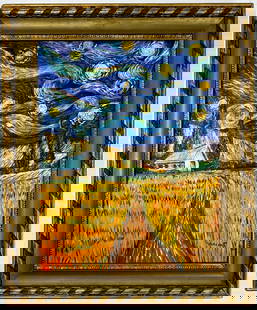 Vincent Van Gogh Dutch (Oil on Canvas Painting) in the style of: Rendered in the style of Vincent Van Gogh. Technique: Oil on canvas Painting. Measures: 20.5 x 24.5 Inches. Provenance:Private Collection. "In the style of" means after the artist. The work is framed.