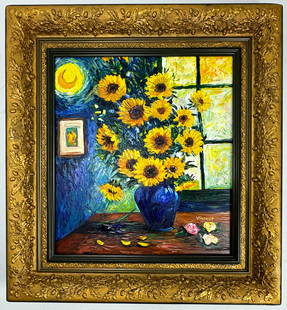 Vincent Van Gogh Dutch (Oil on Canvas Painting) in the style of: Rendered in the style of Vincent Van Gogh. Technique: Oil on canvas Painting. Measures: 24 x 26 Inches. Provenance:Private Collection. "In the style of" means after the artist. The work is framed. Van