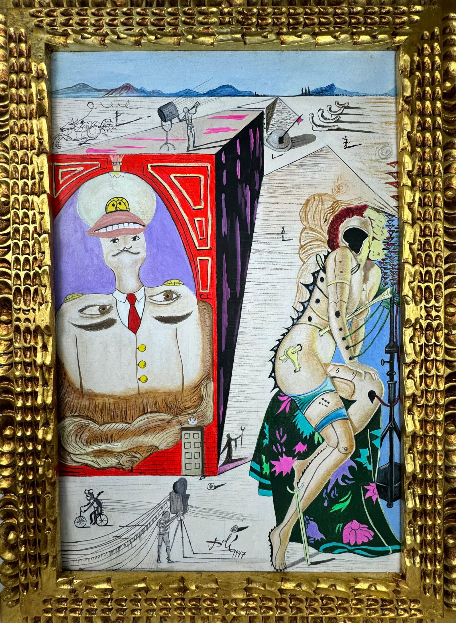 Salvador Dali Spanish (Oil on Canvas Painting) in the style of: Rendered in the style of Salvador Dali. Technique: Oil on Canvas painting. Measures: 21 x 29 Inches aprox. Provenance: Private collection. "In the style of" means after the artist. The artwork is fram