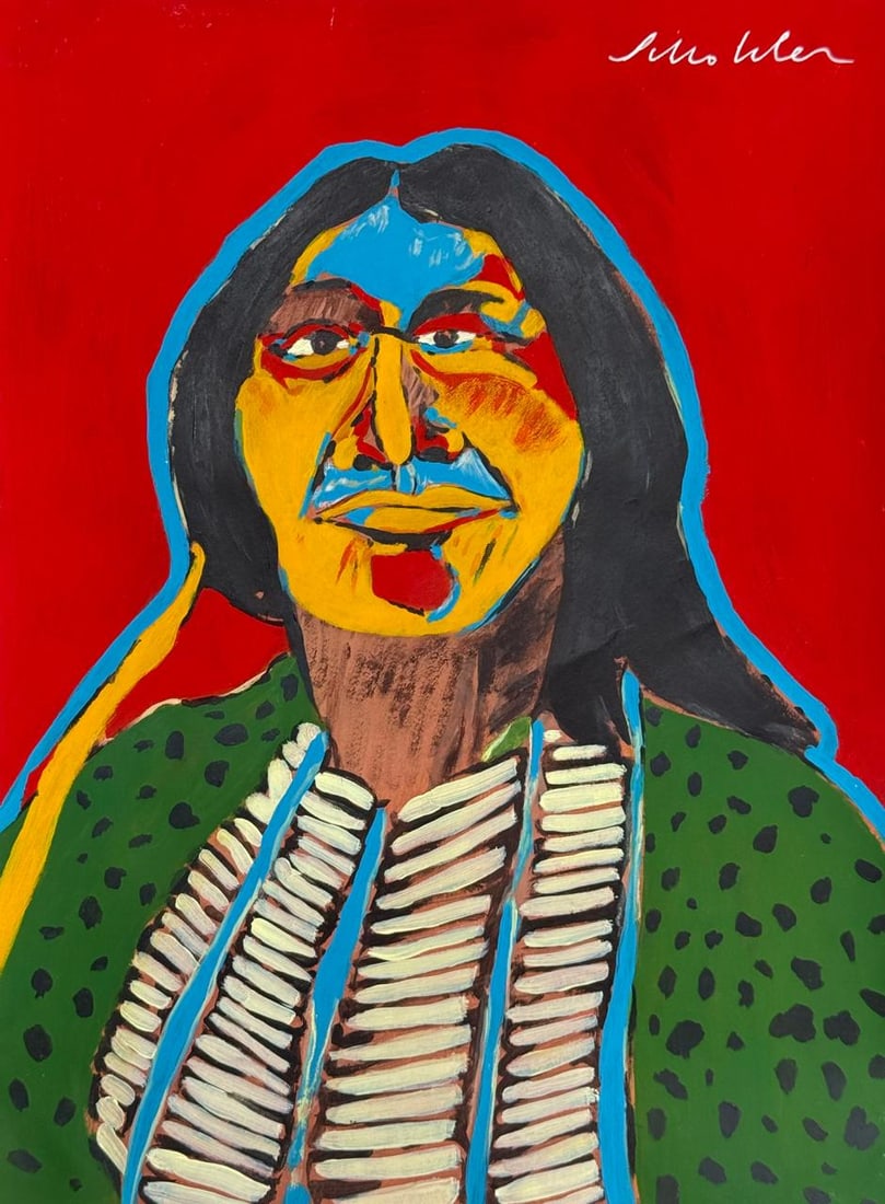 Fritz Scholder (Mixed media on Paper Painting) In the style of: Mixed media painting on paper, Rendered in the style of Fritz Scholder. Measures: 8” x 10.5” Inches aprox. Provenance: Private Collection."In the style of" means after the artist. Scholder