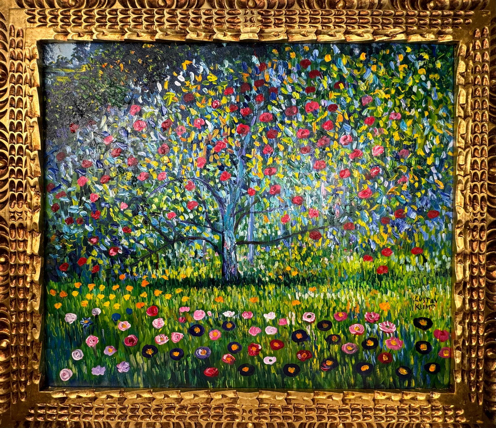 Gustav Klimt Austrian (Oil on Canvas Painting) in the style of: Rendered in the style of Gustav Klimt. Technique: Oil on Canvas painting. Measures: 26 x 30 Inches aprox. Provenance: Private collection. "In the style of" means after the artist. The artwork is frame