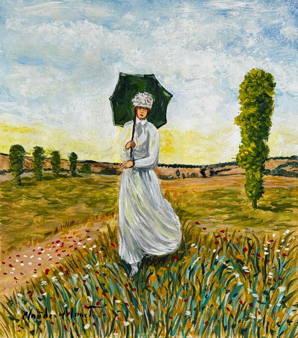 Claude Monet French (Mixed media on Paper Painting) In the style of: Mixed media painting on paper, rendered in the style of Claude Monet. Measures: 9.5” x 11” Inches aprox. Provenance: Private Collection."In the style of" means after the artist. Monet live