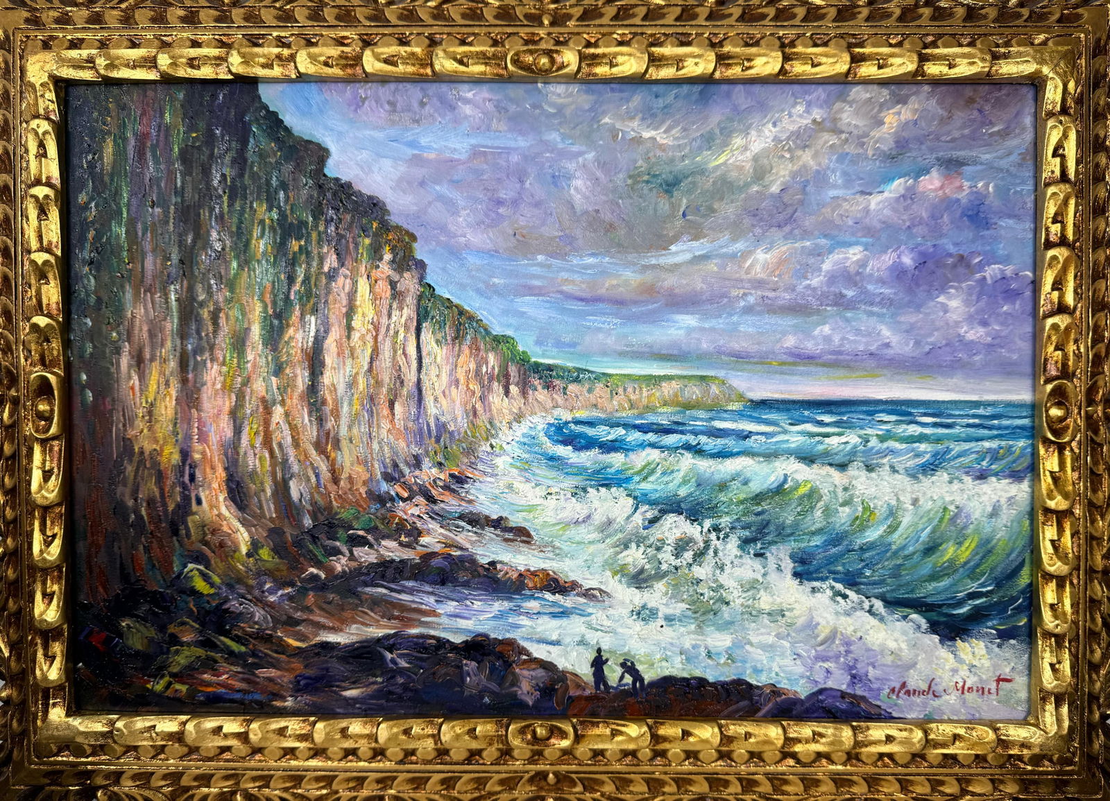 Claude Monet French (Oil on Canvas Painting) in the style of: Rendered in the style of Claude Monet. Technique: Oil on Canvas painting. Measures: 21 x 29 Inches aprox. Provenance: Private collection. "In the style of" means after the artist. The artwork is frame