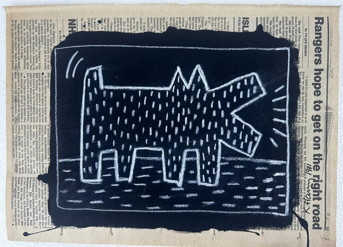 Keith Haring American (Chalk on newspaper) In the style of (1 of 4)