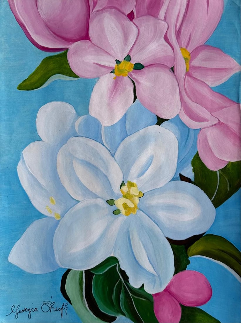 Georgia O'Keeffe (Mixed Media On Paper Painting) In the style of: Mixed media painting on paper, rendered in the style of Georgia O'Keeffe. Measures: 9” x 12” Inches aprox. Provenance: Private Collection. "In the style of" means after the artist. O'Keeff