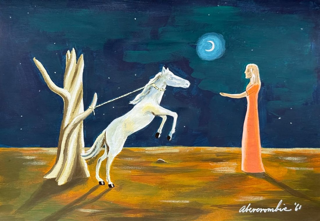 Gertrude Abercrombie American (Mixed media on Paper Painting) In the style of: Mixed media painting on paper, rendered in the style of Gertrude Abercrombie. Measures: 8.5” x 12” Inches aprox. Provenance: Private Collection."In the style of" means after the artist. Ab