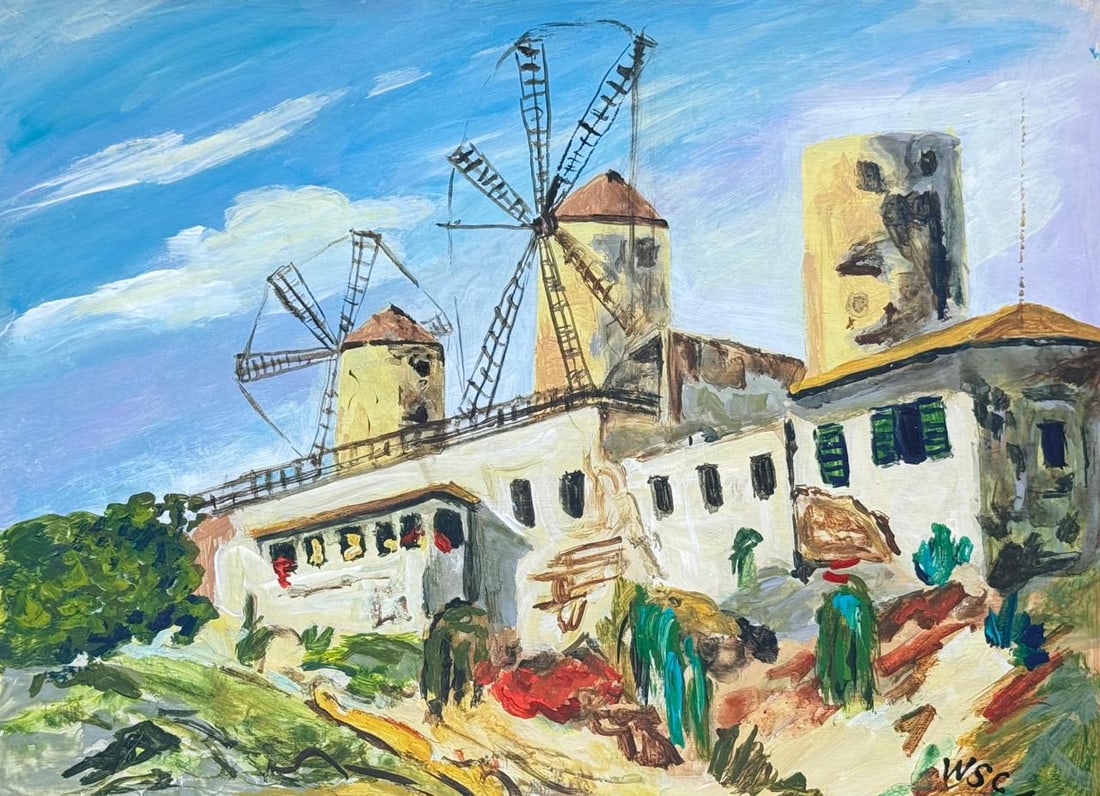 Winston Churchill (Mixed media on Paper Painting) In the style of: Mixed media painting on paper, rendered in the style of Winston Churchill. Measures: 8.5” x 11.5” Inches aprox. Provenance: Private Collection."In the style of" means after the artist. Chu