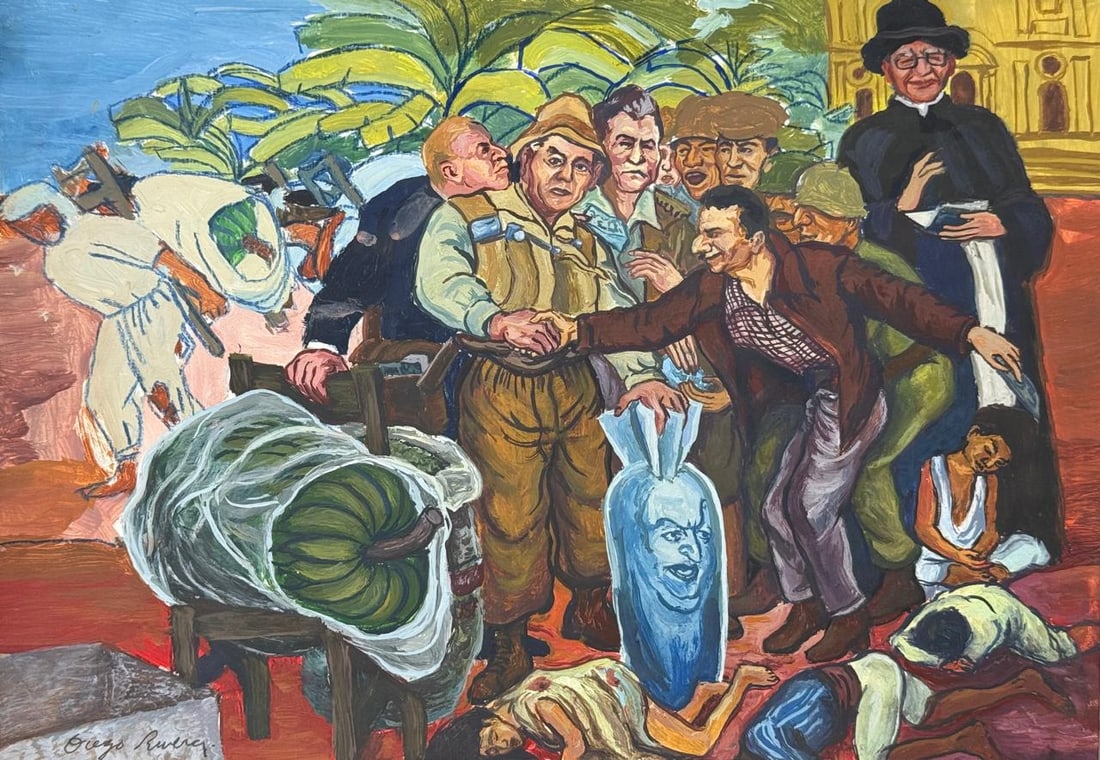 Diego Rivera Mexican (Mixed media on Paper Painting) In the style of (1 of 4)