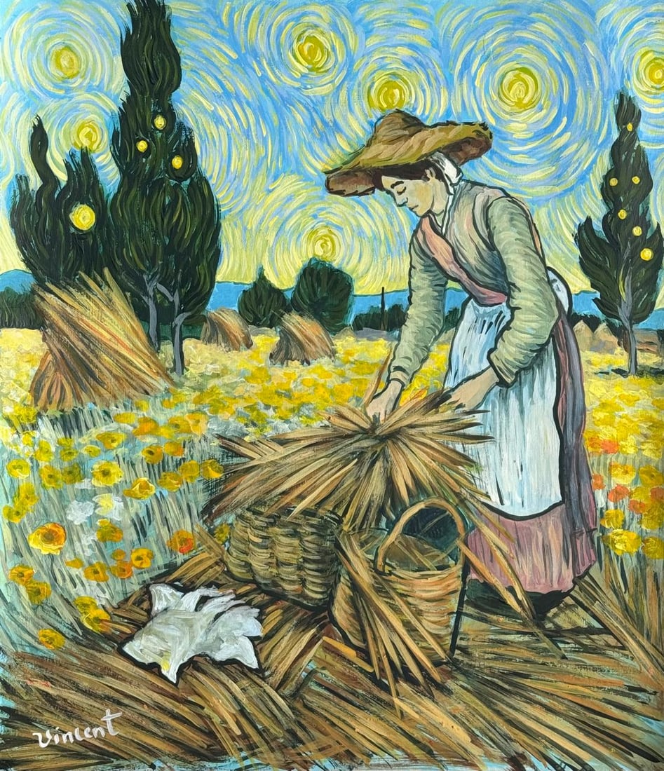 Vincent Van Gogh Dutch (Mixed Media on Paper Painting) In the style of (1 of 4)