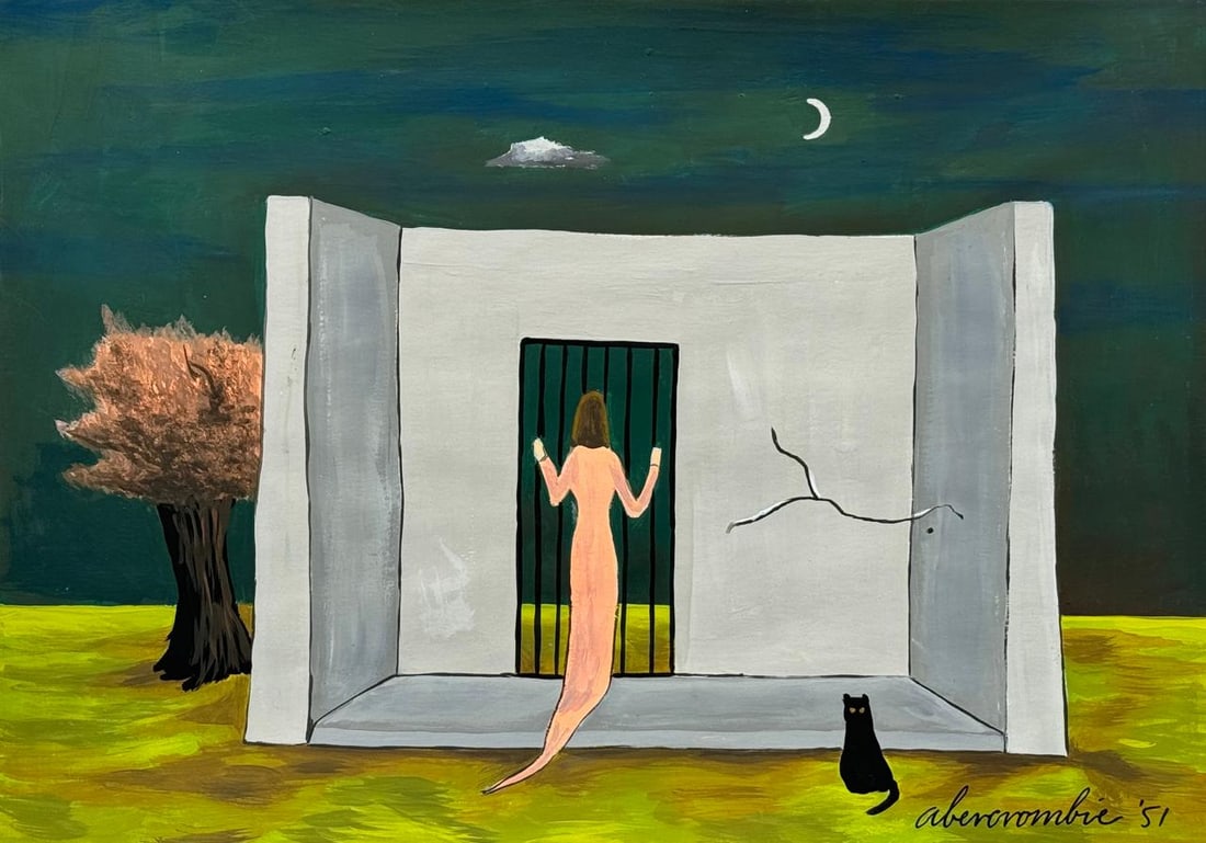 Gertrude Abercrombie American (Mixed media on Paper Painting) In the style of: Mixed media painting on paper, rendered in the style of Gertrude Abercrombie. Measures: 8.5” x 12” Inches aprox. Provenance: Private Collection."In the style of" means after the artist. Ab