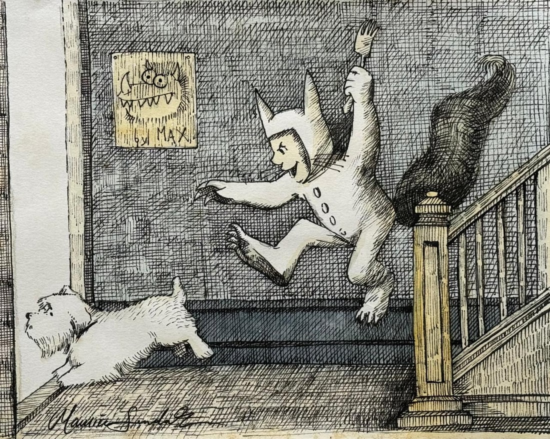 Maurice Sendak (Mixed media on Paper Painting) In the style of (1 of 4)