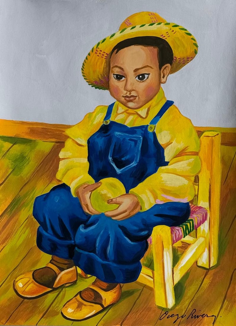 Diego Rivera Mexican (Mixed media on Paper Painting) In the style of (1 of 4)