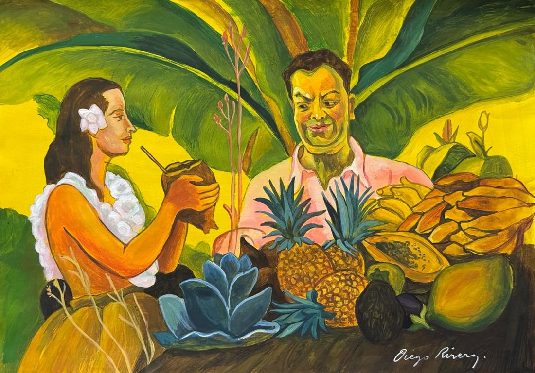 Diego Rivera Mexican (Mixed media on Paper Painting) In the style of (1 of 4)
