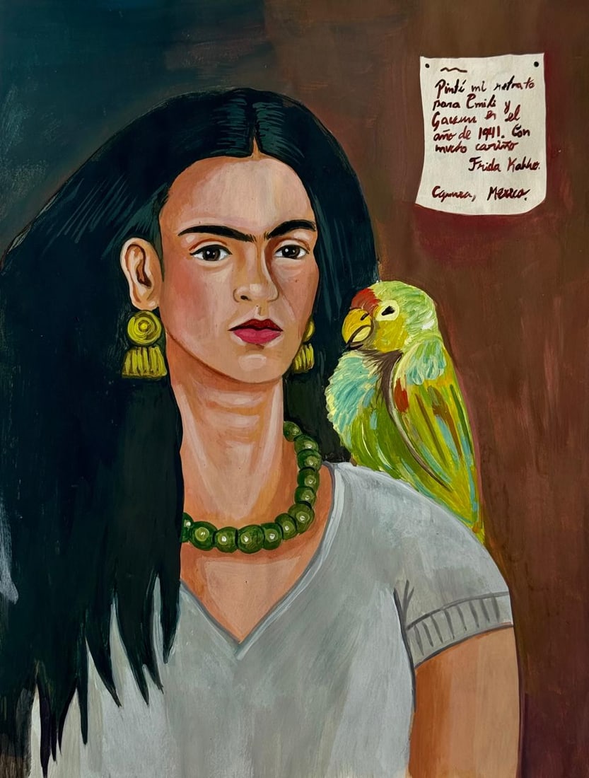 Frida Kahlo Mexican (Mixed media on Paper Painting) In the style of (1 of 4)