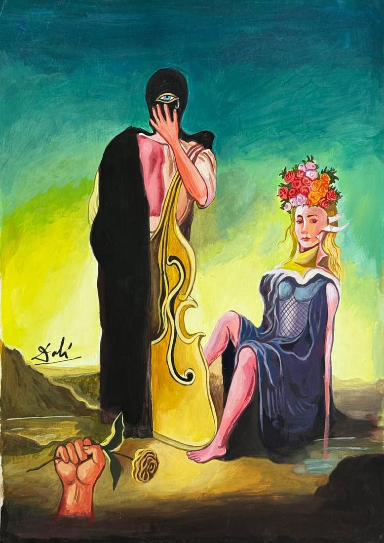 Salvador Dali Spanish (Mixed Media On Paper Painting) In the style of (1 of 4)