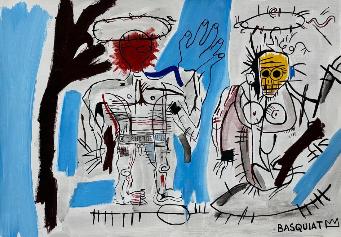 Jean-Michel Basquiat (Mixed media on Paper Painting) In the style of (1 of 4)