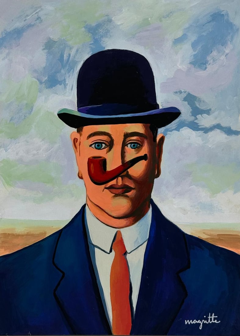 Rene Magritte (Mixed Media On Paper Painting) In the style of (1 of 4)