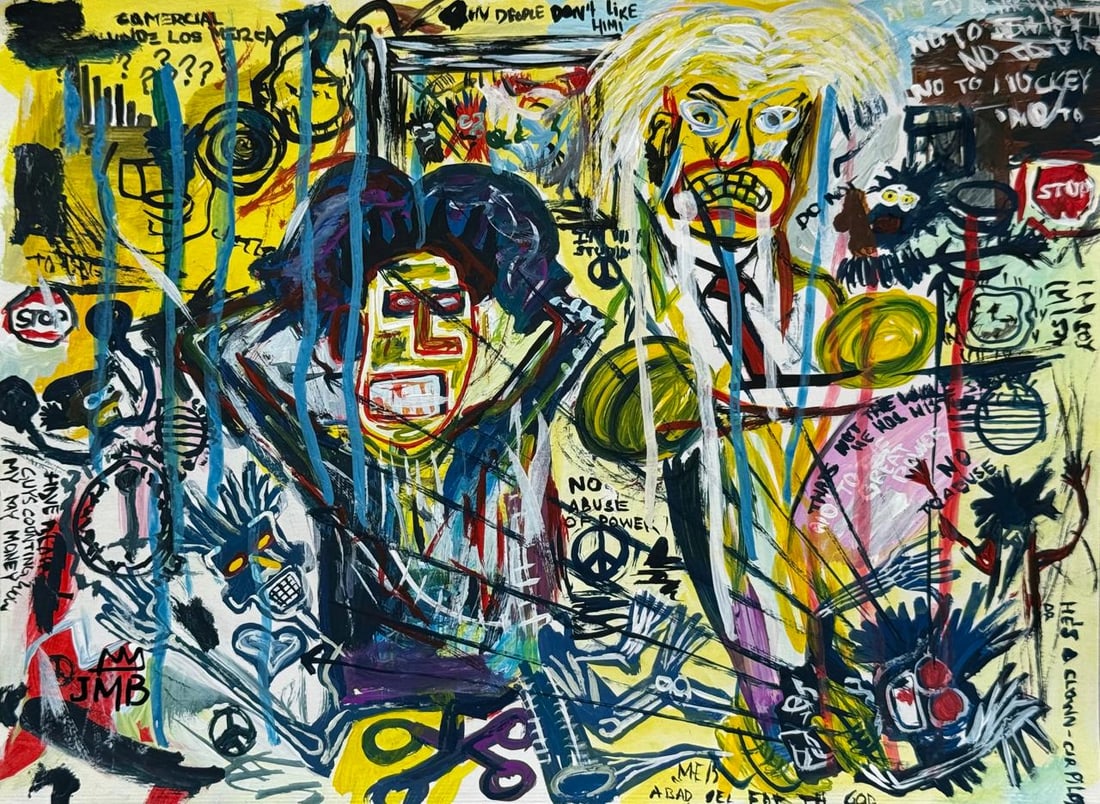 Jean-Michel Basquiat (Mixed media on Paper Painting) In the style of (1 of 4)