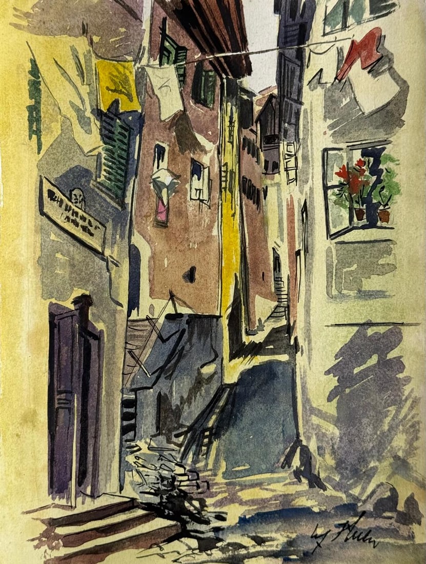 Adolf Hitler (Mixed media on Paper Painting) In the style of: Mixed media painting on paper, rendered in the style of Adolf Hitler. Measures: 8.5” x 11” Inches aprox. Provenance: Private Collection."In the style of" means after the artist. Hitler liv