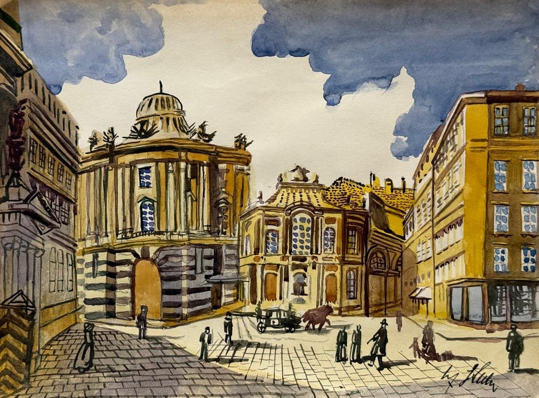 Adolf Hitler (Mixed media on Paper Painting) In the style of: Mixed media painting on paper, rendered in the style of Adolf Hitler. Measures: 8.5” x 11.5” Inches aprox. Provenance: Private Collection."In the style of" means after the artist. Hitler l