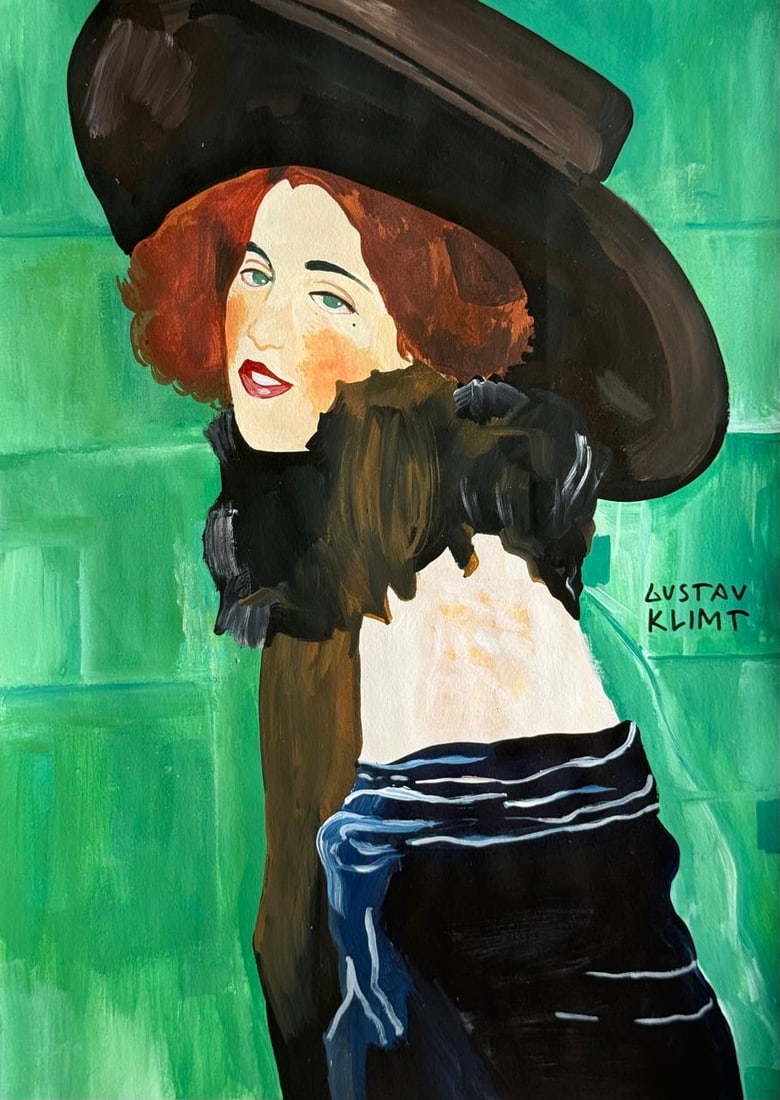 Gustav Klimt Austrian (Mixed media on Paper Painting) In the style of: Mixed media painting on paper, rendered in the style of Gustav Klimt. Measures: 8.5” x 12” Inches aprox. Provenance: Private Collection."In the style of" means after the artist. Klimt live