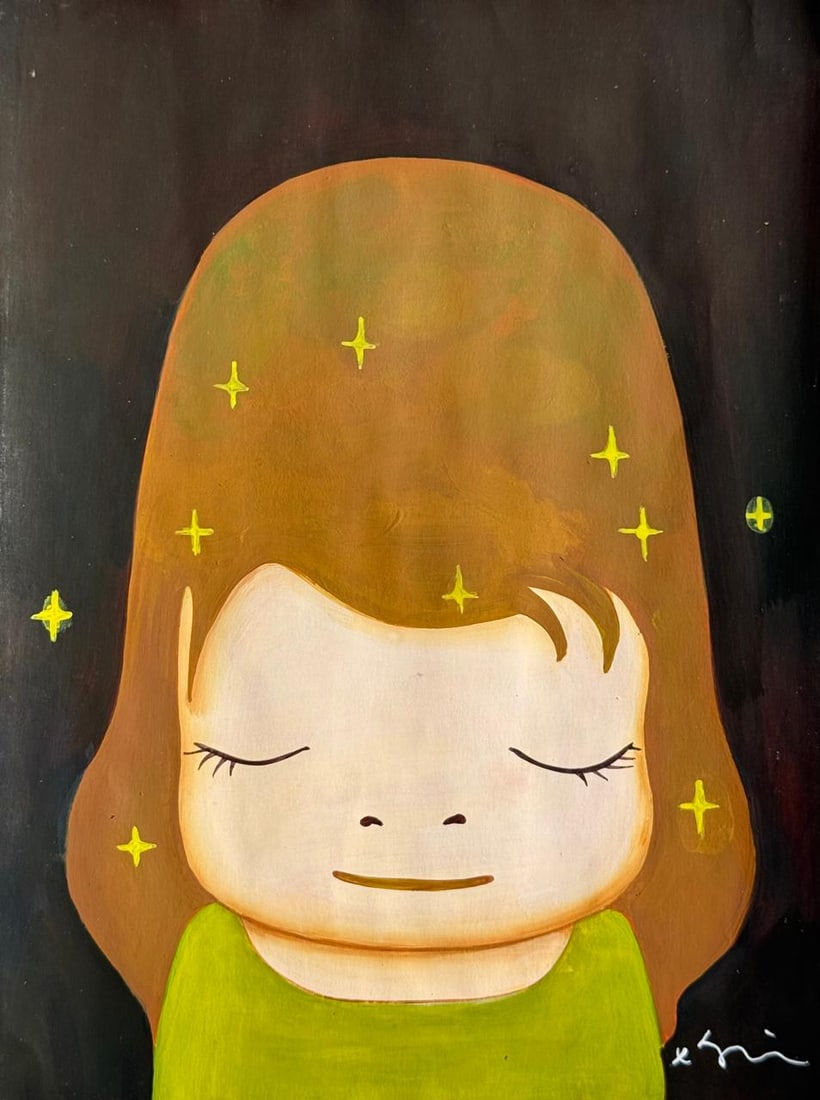 Yoshitomo Nara (Mixed media on Paper Painting) In the style of (1 of 4)