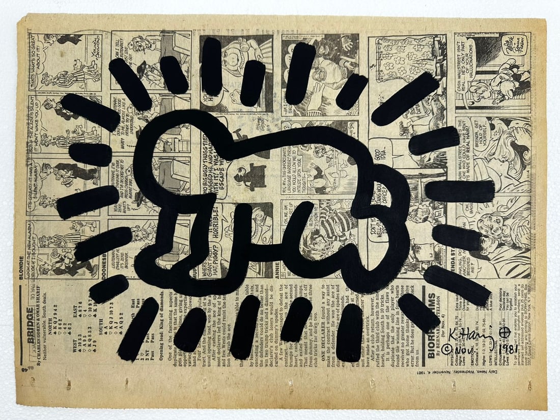 Keith Haring American (Acrylic on newspaper) In the style of (1 of 4)