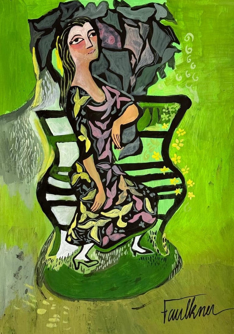 Henry Faulkner (Mixed media on Paper Painting) In the style of: Mixed media painting on paper, rendered in the style of Henry Faulkner. Measures: 8.5” x 11.5” Inches aprox. Provenance: Private Collection."In the style of" means after the artist. Faulkn