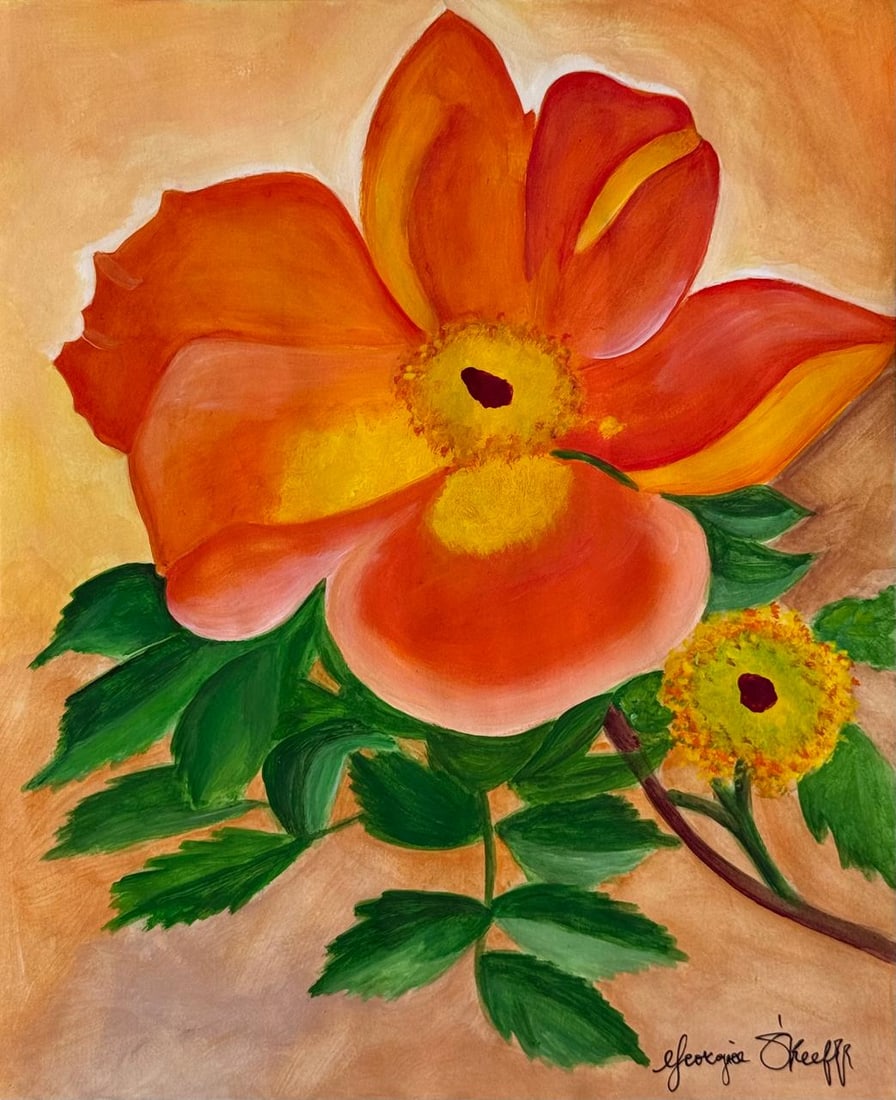 Georgia O'Keeffe (Mixed Media On Paper Painting) In the style of: Mixed media painting on paper, rendered in the style of Georgia O'Keeffe. Measures: 8” x 10” Inches aprox. Provenance: Private Collection. "In the style of" means after the artist. O'Keeff