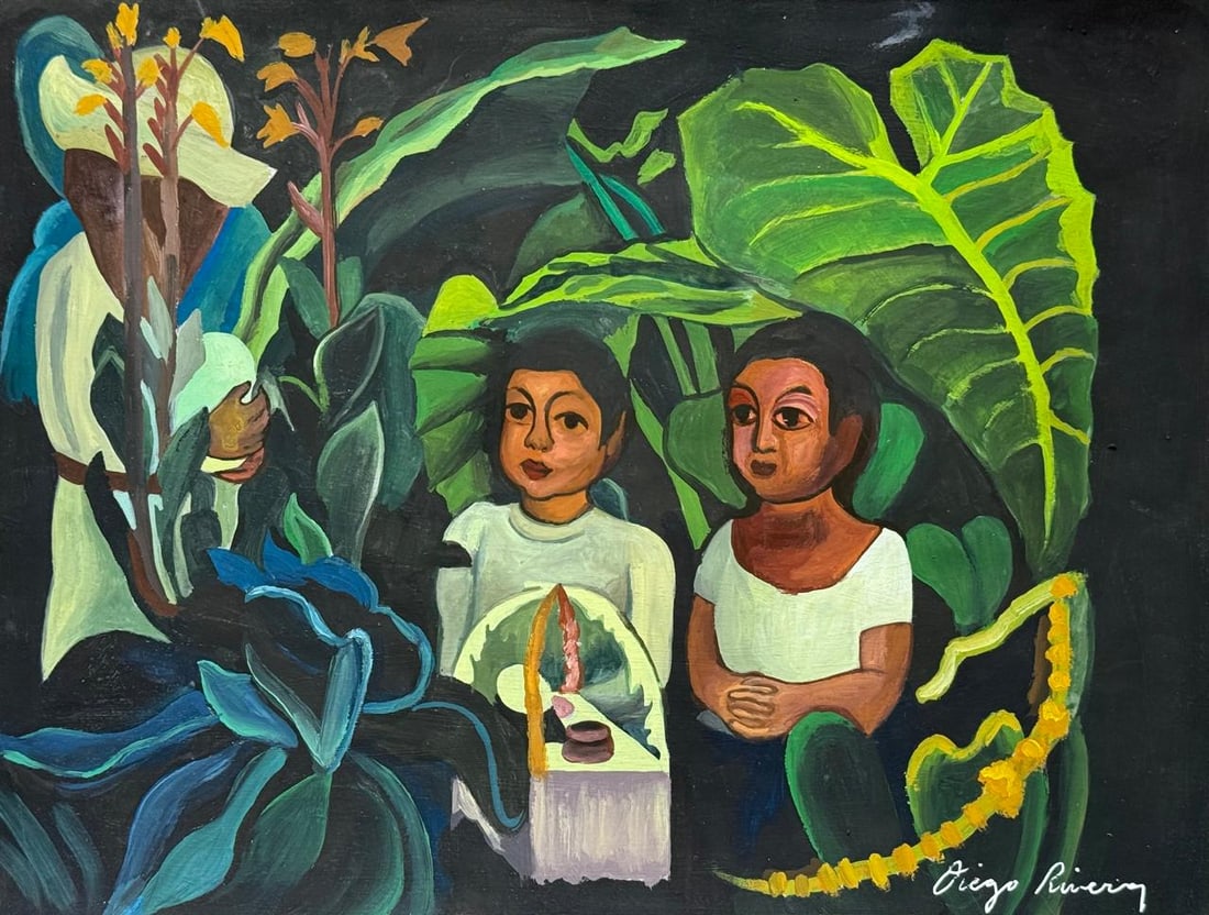 Diego Rivera Mexican (Mixed media on Paper Painting) In the style of: Mixed media painting on paper, rendered in the style of Diego Rivera. Measures: 8.5” x 11” Inches aprox. Provenance: Private Collection."In the style of" means after the artist. Rivera liv