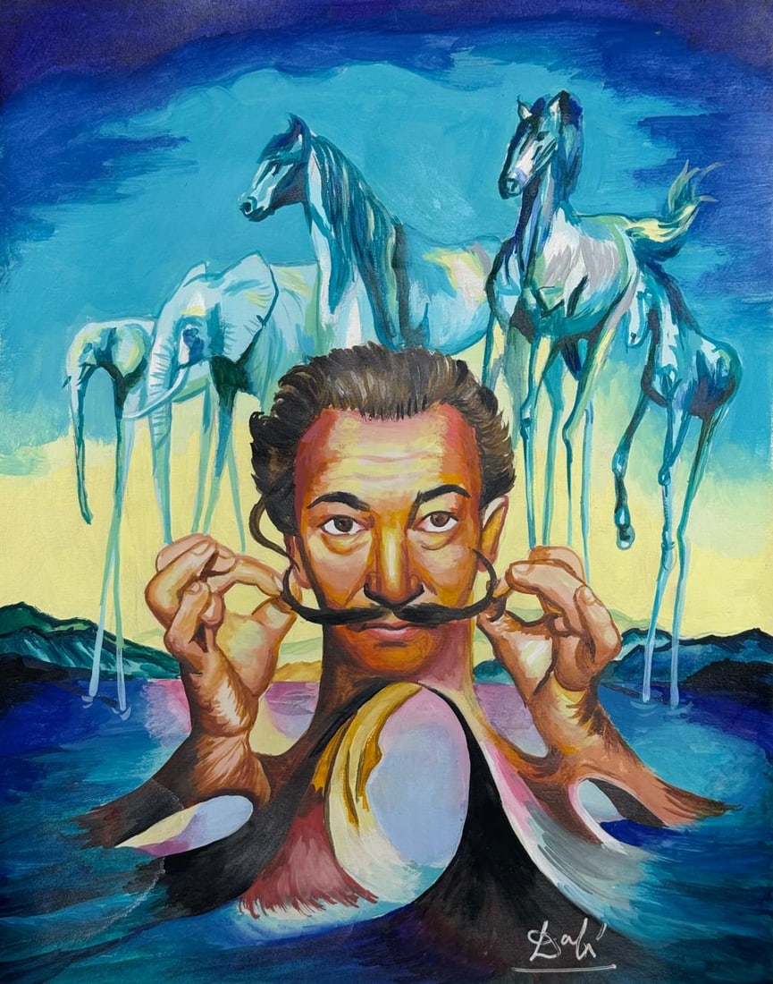 Salvador Dali Spanish (Mixed Media On Paper Painting) In the style of: Mixed media painting on paper,Rendered in the style of Salvador Dali. Measures: 8.5” x 10.5” Inches aprox. Provenance: Private Collection."In the style of" means after the artist. Dali liv