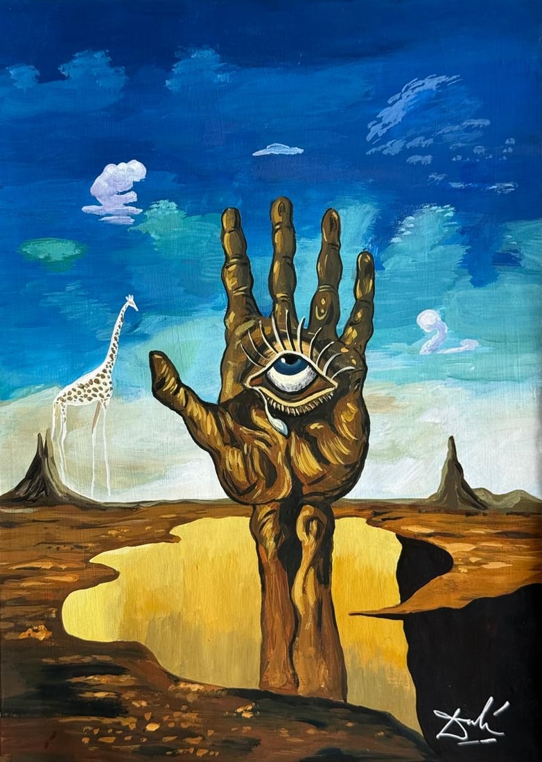 Salvador Dali Spanish (Mixed Media On Paper Painting) In the style of: Mixed media painting on paper,Rendered in the style of Salvador Dali. Measures: 8.5” x 11.5” Inches aprox. Provenance: Private Collection."In the style of" means after the artist. Dali liv