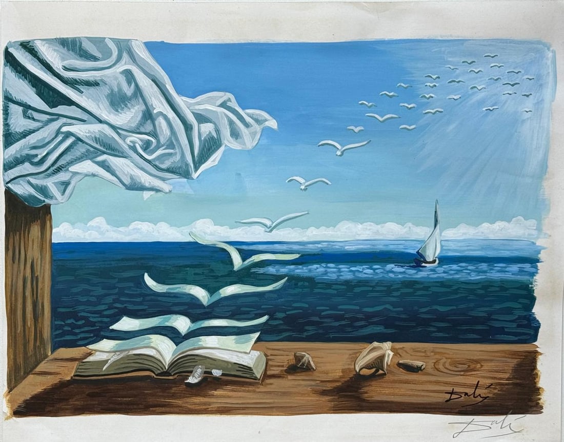 Salvador Dali Spanish (Mixed Media On Paper Painting) In the style of: Mixed media painting on paper,Rendered in the style of Salvador Dali. Measures: 9.5” x 12” Inches aprox. Provenance: Private Collection."In the style of" means after the artist. Dali lived