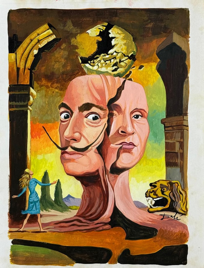 Salvador Dali Spanish (Mixed Media On Paper Painting) In the style of: Mixed media painting on paper,Rendered in the style of Salvador Dali. Measures: 9” x 11.5” Inches aprox. Provenance: Private Collection."In the style of" means after the artist. Dali lived