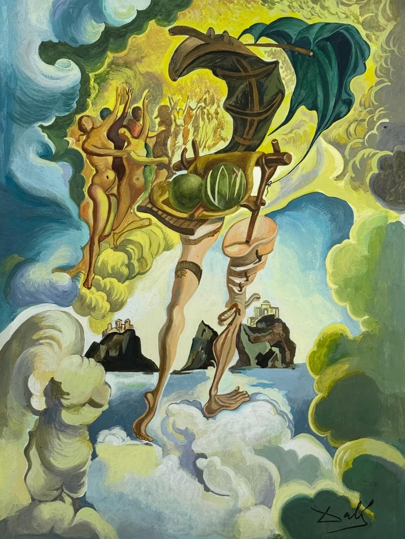 Salvador Dali Spanish (Mixed Media On Paper Painting) In the style of: Mixed media painting on paper,Rendered in the style of Salvador Dali. Measures: 10” x 13.5” Inches aprox. Provenance: Private Collection."In the style of" means after the artist. Dali live