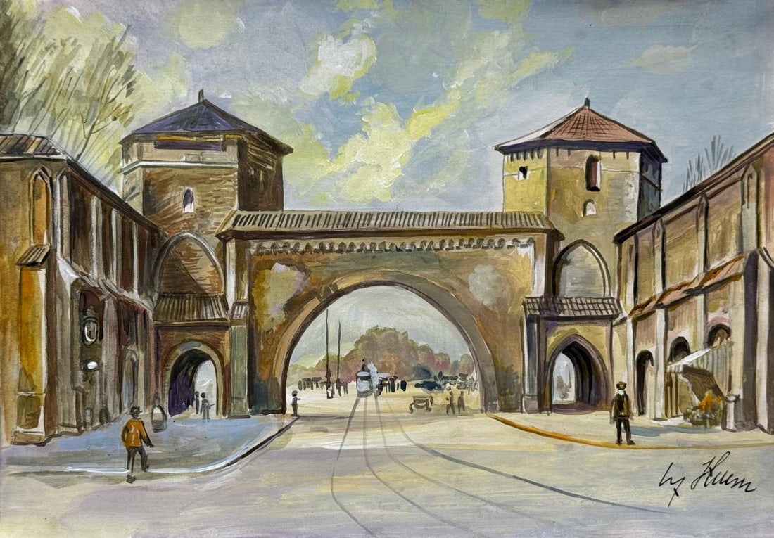 Adolf Hitler (Mixed media on Paper Painting) In the style of: Mixed media painting on paper, rendered in the style of Adolf Hitler. Measures: 8.5” x 12” Inches aprox. Provenance: Private Collection."In the style of" means after the artist. Hitler liv