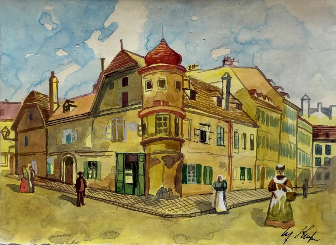 Adolf Hitler (Mixed media on Paper Painting) In the style of: Mixed media painting on paper, rendered in the style of Adolf Hitler. Measures: 8” x 11” Inches aprox. Provenance: Private Collection."In the style of" means after the artist. Hitler lived