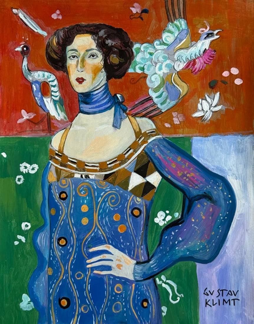 Gustav Klimt Austrian (Mixed media on Paper Painting) In the style of: Mixed media painting on paper, rendered in the style of Gustav Klimt. Measures: 8” x 10.5” Inches aprox. Provenance: Private Collection."In the style of" means after the artist. Klimt live