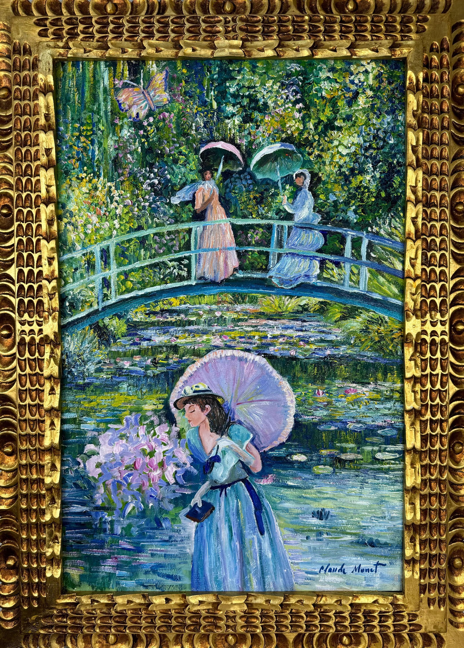 Claude Monet French (Oil on Canvas Painting) in the style of: Rendered in the style of Claude Monet. Technique: Oil on Canvas painting. Measures: 21" x 29" Inches aprox. Provenance: Private collection. "In the style of" means after the artist. The artwork is fra