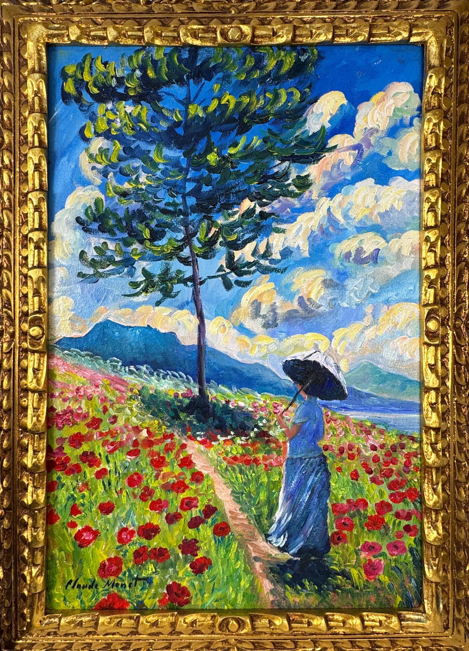 Claude Monet French (Oil on Canvas Painting) in the style of: Rendered in the style of Claude Monet. Technique: Oil on Canvas painting. Measures: 21" x 29" Inches aprox. Provenance: Private collection. "In the style of" means after the artist. The artwork is fra