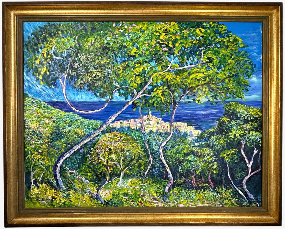 Claude Monet French (Oil on Canvas Painting) in the style of: Rendered in the style of Claude Monet. Technique: Oil on Canvas painting. Measures: 32.5" x 40.5" Inches aprox. Provenance: Private collection. "In the style of" means after the artist. The artwork is