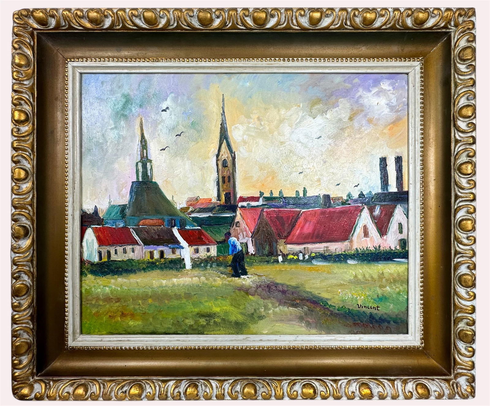 Vincent Van Gogh Dutch (Oil on Canvas Painting) in the style of: Rendered in the style of Vincent Van Gogh. Technique: Oil on Canvas Painting. Measures: 21" x 25" Inches. Provenance:Private Collection. "In the style of" means after the artist. The work is framed. V