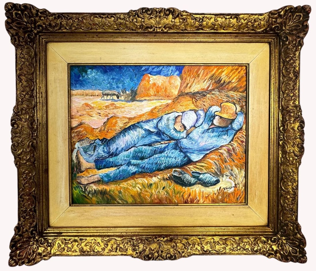 Vincent Van Gogh Dutch (Oil on Canvas Painting) in the style of: Rendered in the style of Vincent Van Gogh. Technique: Oil on Canvas Painting. Measures: 23" x 27" Inches. Provenance:Private Collection. "In the style of" means after the artist. The work is framed. V