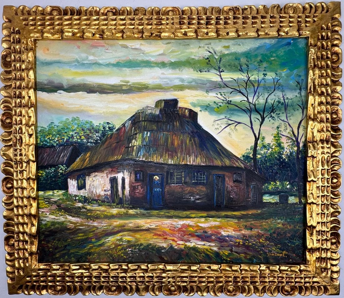 Vincent Van Gogh Dutch (Oil on Canvas Painting) in the style of: Rendered in the style of Vincent Van Gogh. Technique: Oil on Canvas Painting. Measures: 25.5" x 29" Inches. Provenance:Private Collection. "In the style of" means after the artist. The work is framed.