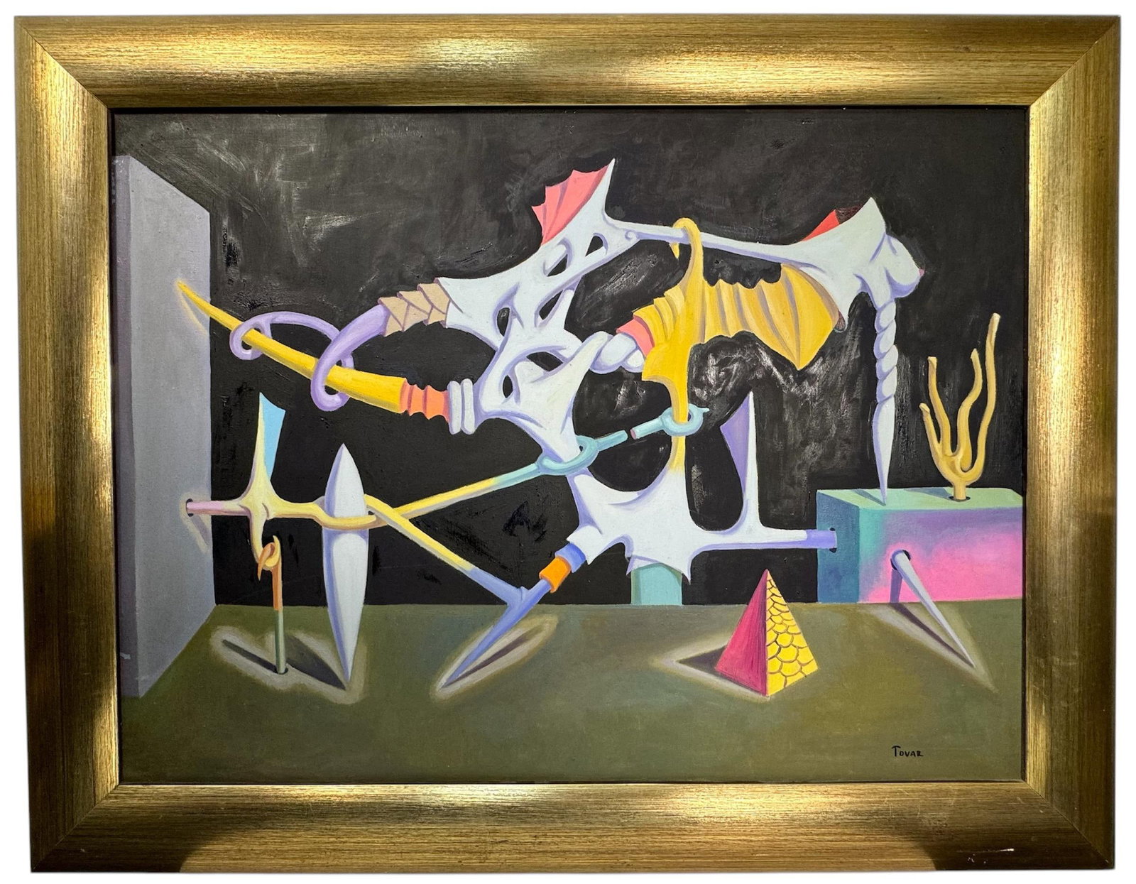 Ivan Tovar (Oil on Canvas Painting) in the style of: Rendered in the style of Ivan Tovar. Technique: Oil on Canvas painting. Measures: 26.5" x 34" Inches aprox. Provenance: Private collection. "In the style of" means after the artist. The artwork is fra