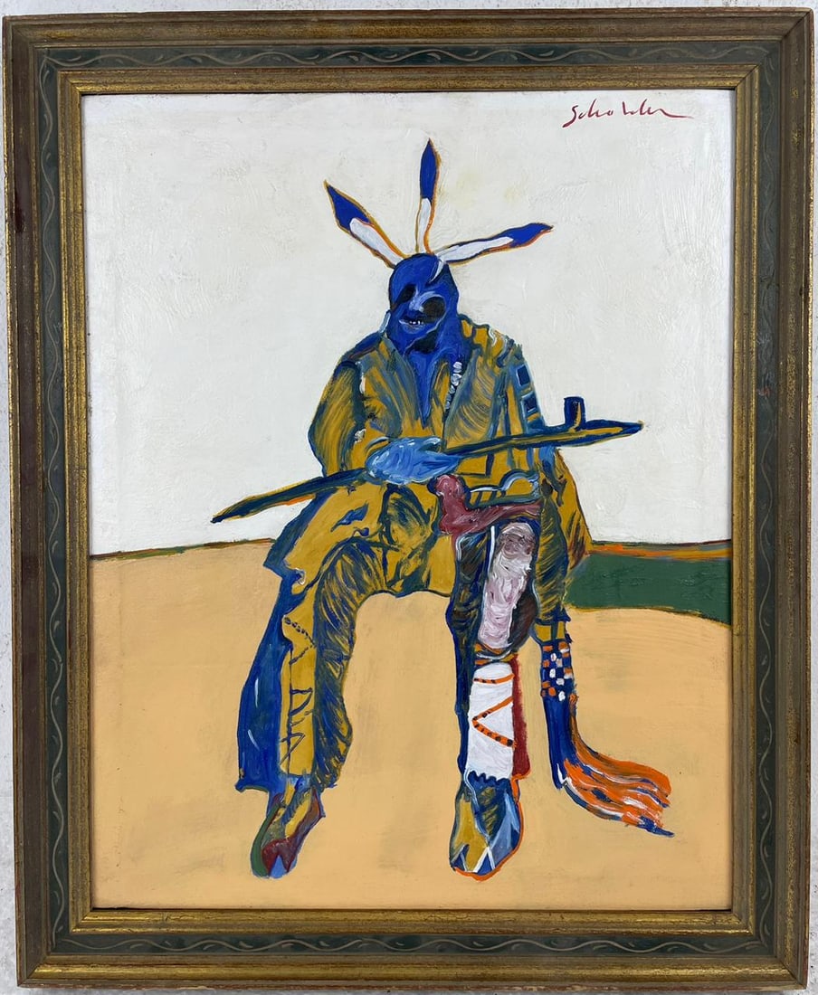 Fritz Scholder (Acrylic on Canvas Painting) in the style of: Rendered in the style of Fritz Scholder. Technique: Acrylic on Canvas Painting. Measures: 17" x 21.5" Inches. Provenance:Private Collection. "In the style of" means after the artist. The work is frame