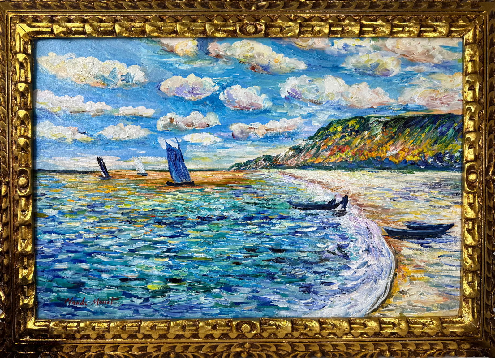 Claude Monet French (Oil on Canvas Painting) in the style of: Rendered in the style of Claude Monet. Technique: Oil on Canvas painting. Measures: 21" x 29" Inches aprox. Provenance: Private collection. "In the style of" means after the artist. The artwork is fra