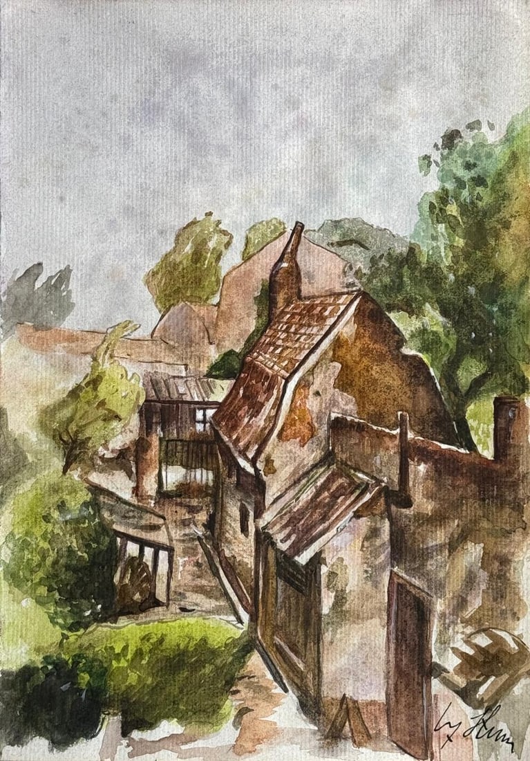 Adolf Hitler (Mixed media on Paper Painting) In the style of: Mixed media painting on paper, rendered in the style of Adolf Hitler. Measures: 8” x 11.5” Inches aprox. Provenance: Private Collection."In the style of" means after the artist. Hitler liv