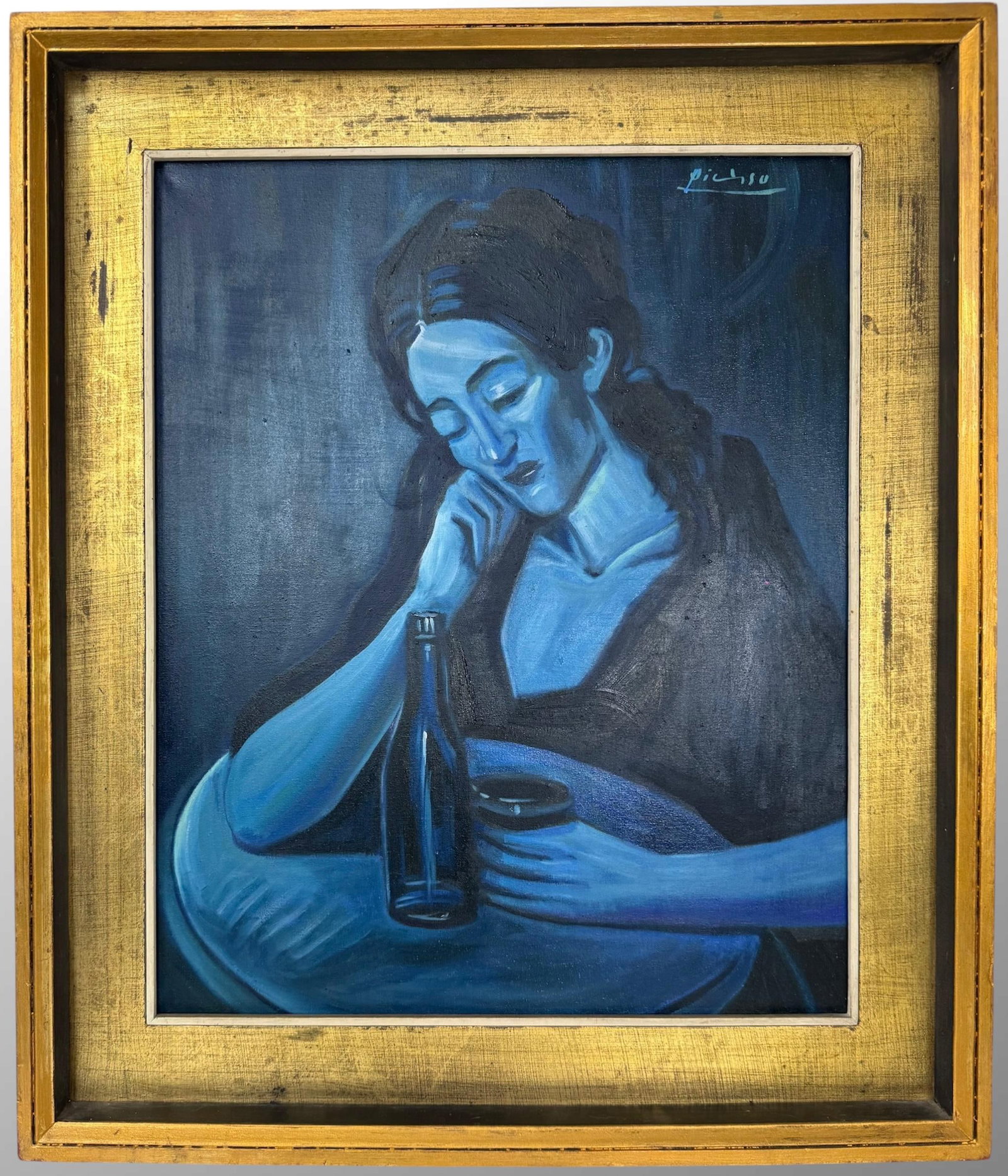 Pablo Picasso Spanish (Oil on Canvas Painting) In the style of: Rendered in the style of Pablo Picasso. Technique: Oil on Canvas painting. Measures: 18.5" x 22" Inches aprox. Provenance: Private collection."In the style of" means after the artist. The artwork is f